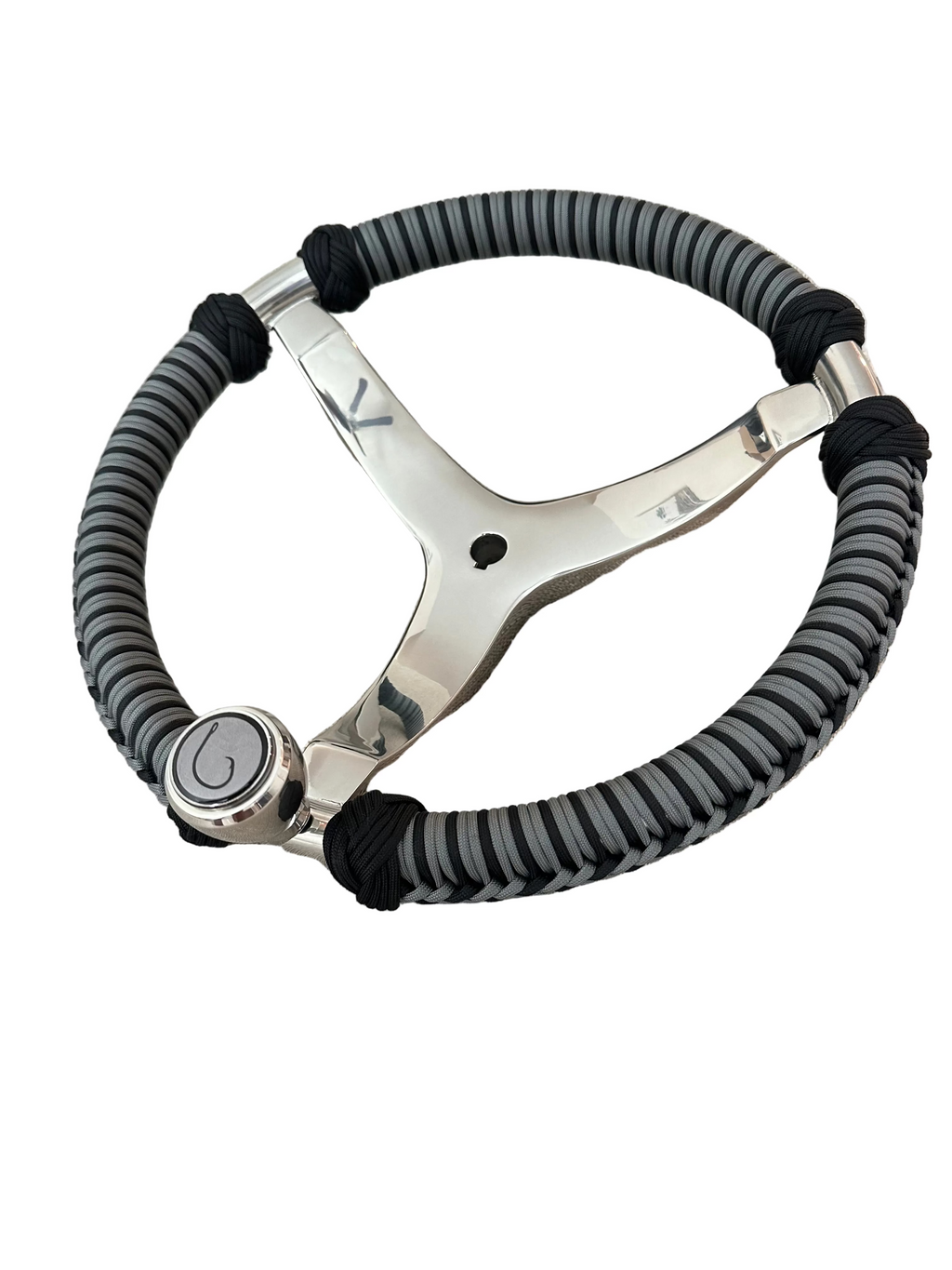 Gray & Black Paracord Wrapped Boat Steering Wheel (Gemlux)