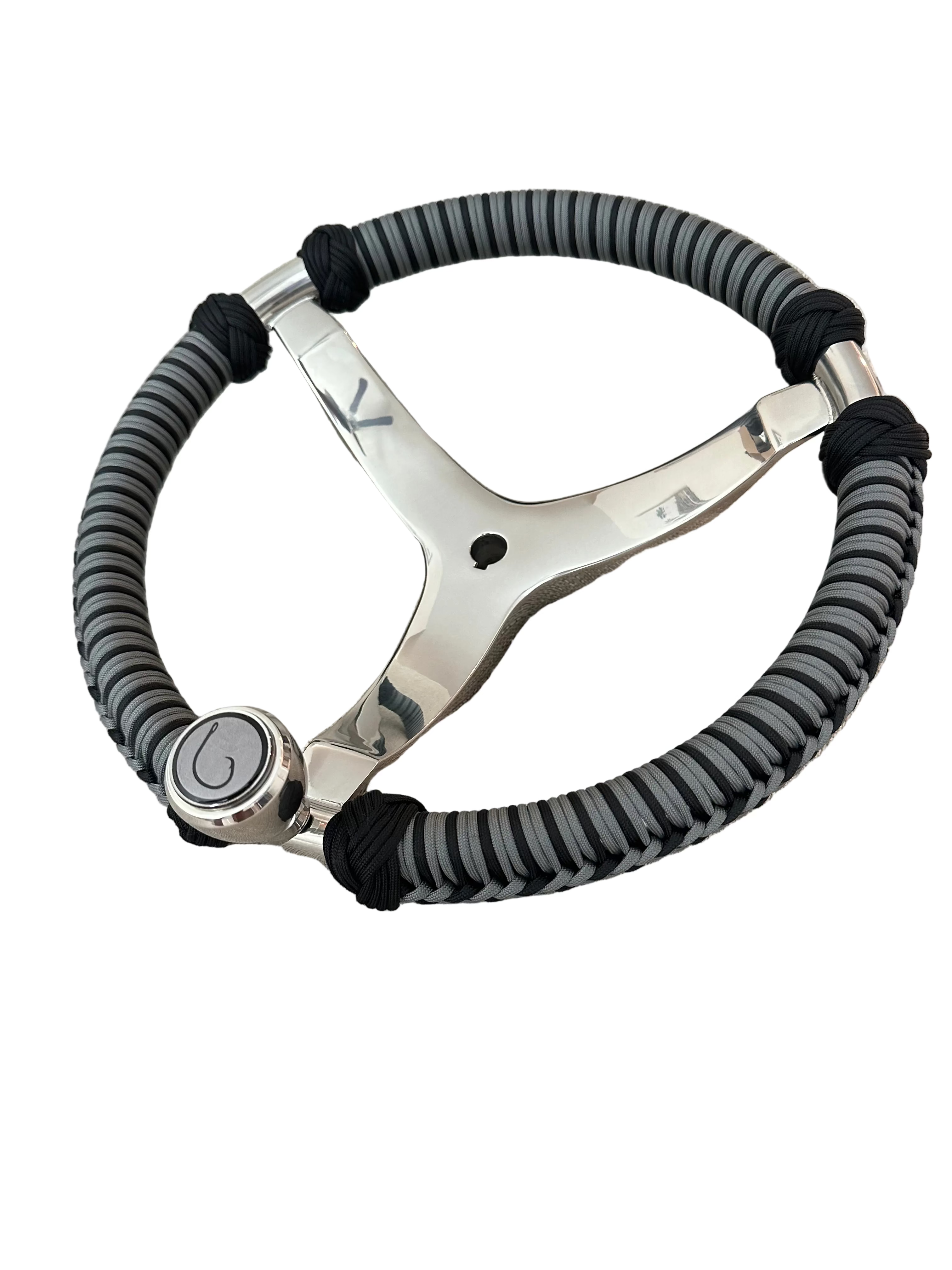 Gray & Black Paracord Wrapped Boat Steering Wheel (Gemlux)