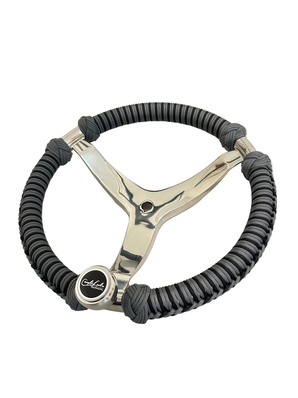 Gray & Black Paracord Wrapped Boat Steering Wheel (Gemlux)