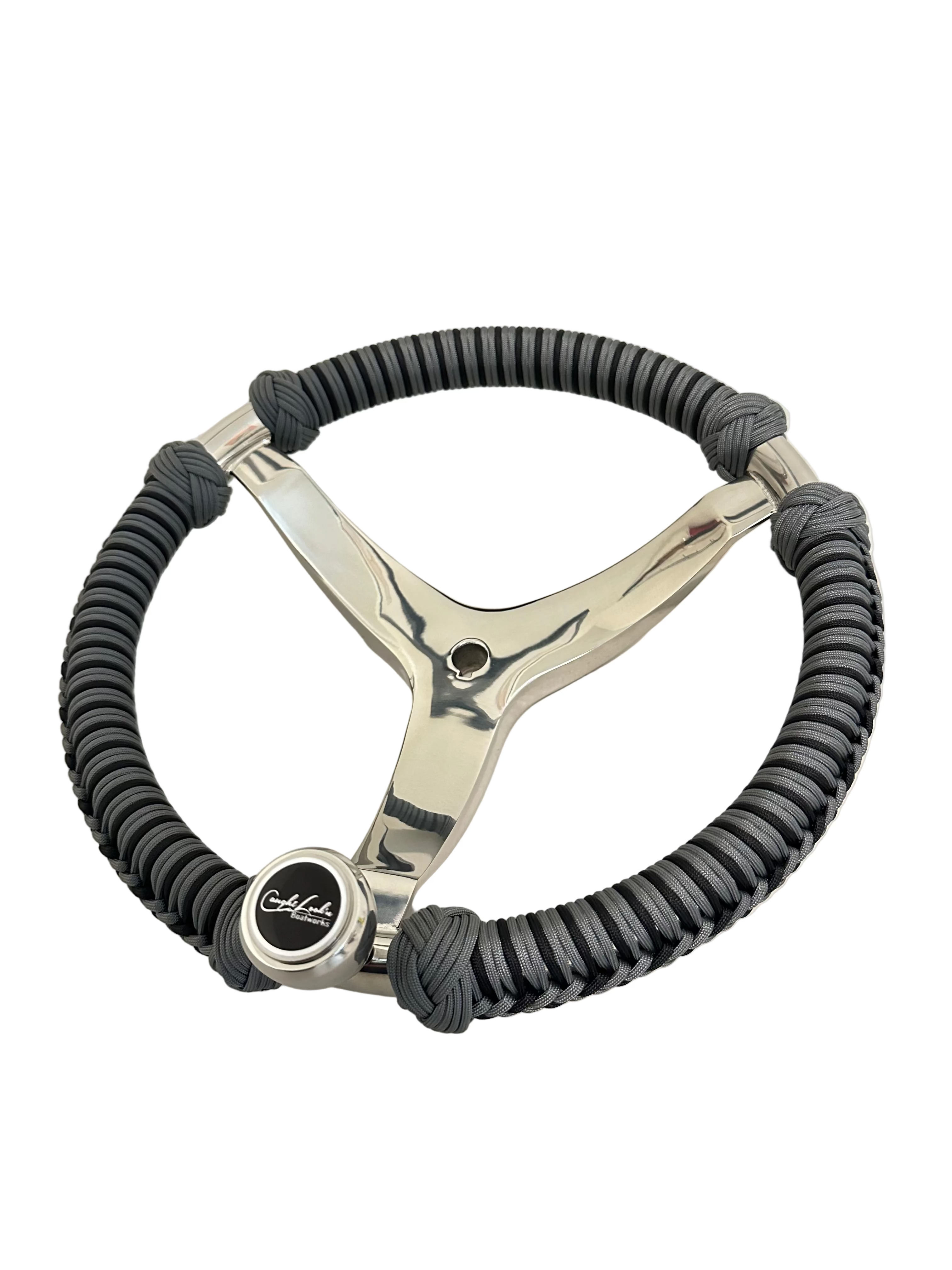 Gray & Black Paracord Wrapped Boat Steering Wheel (Gemlux)
