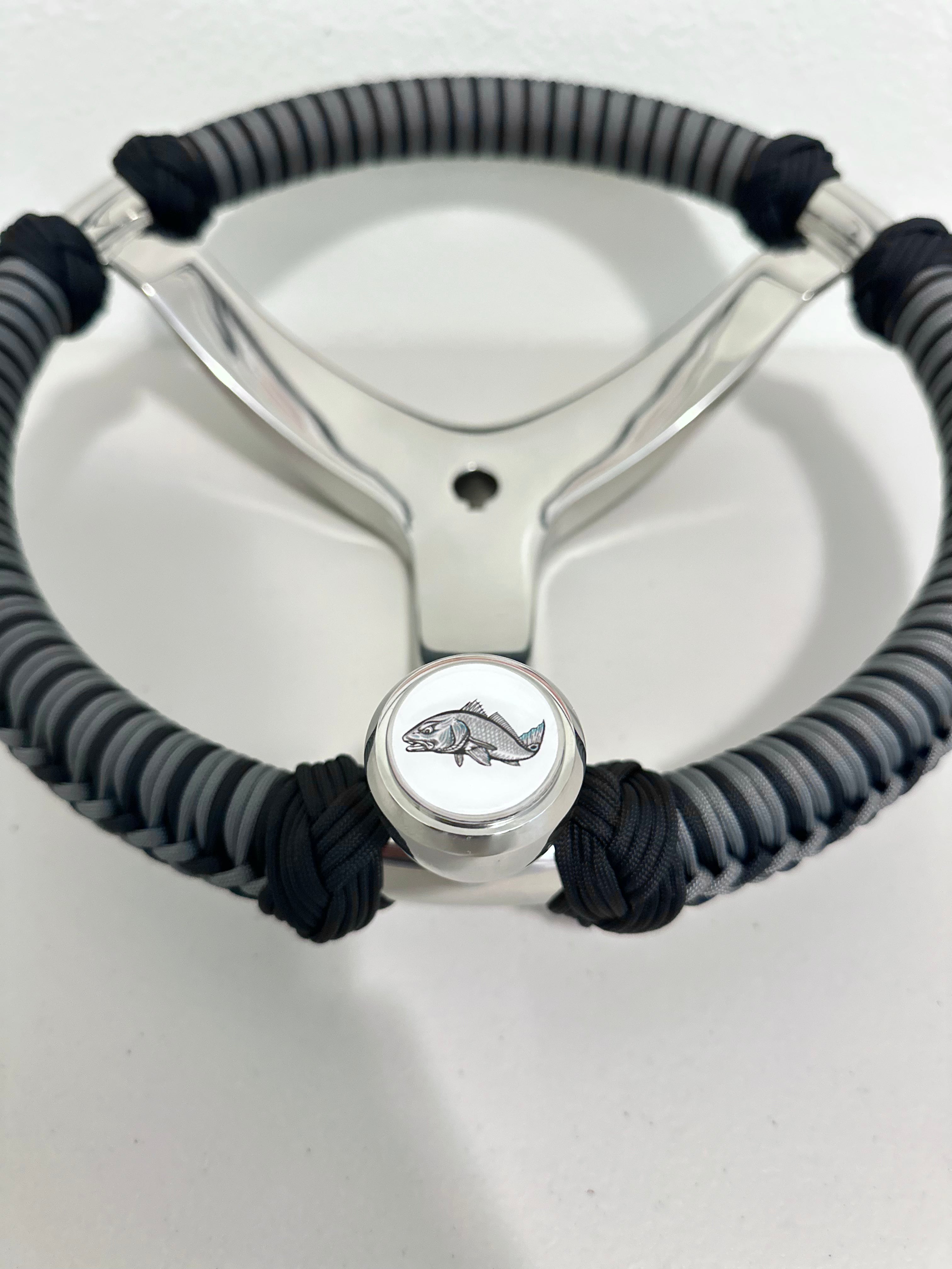 Gray & Black Paracord Wrapped Boat Steering Wheel (Gemlux)