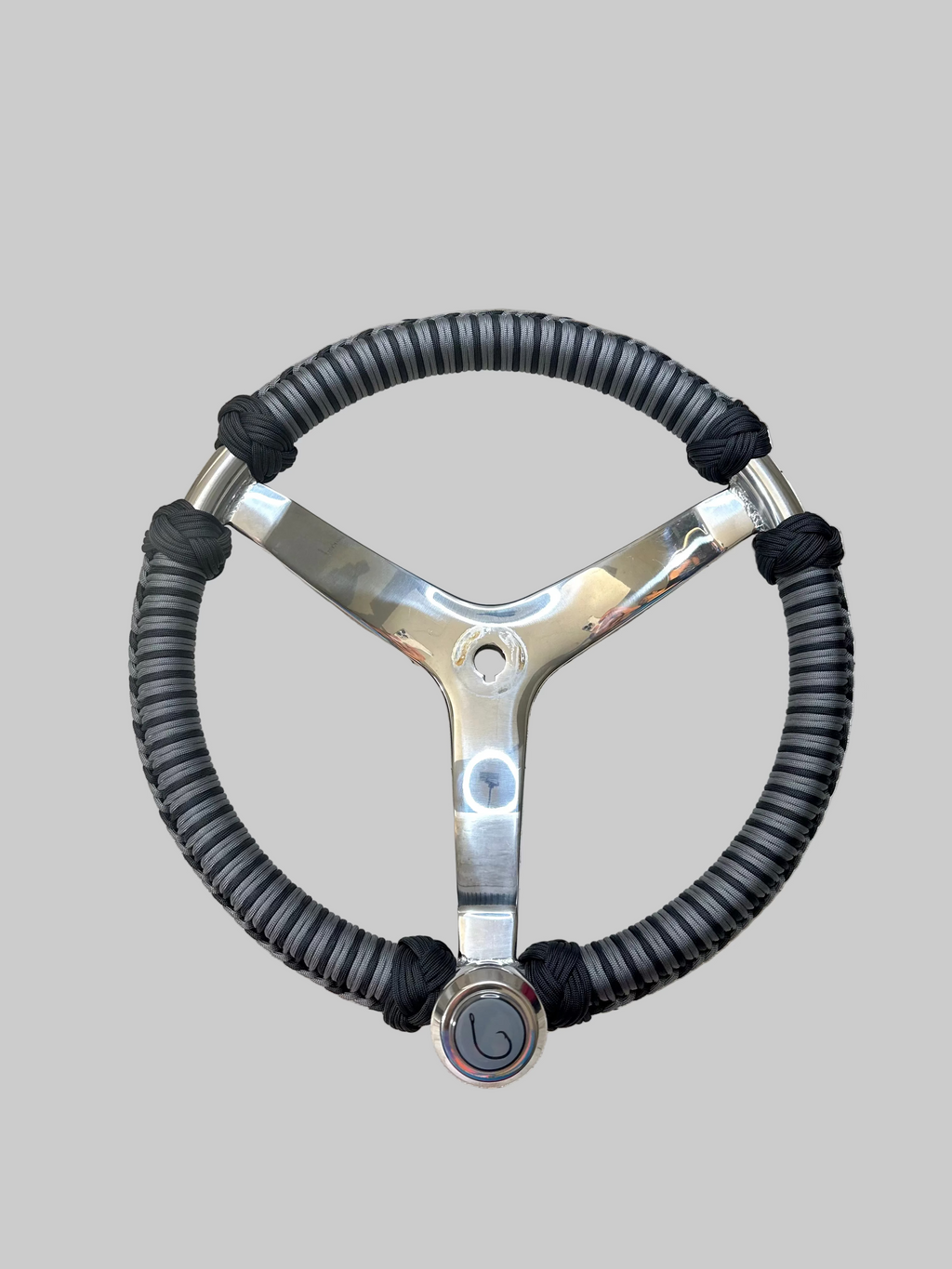 Gray & Black Paracord Wrapped Boat Steering Wheel (Gemlux)